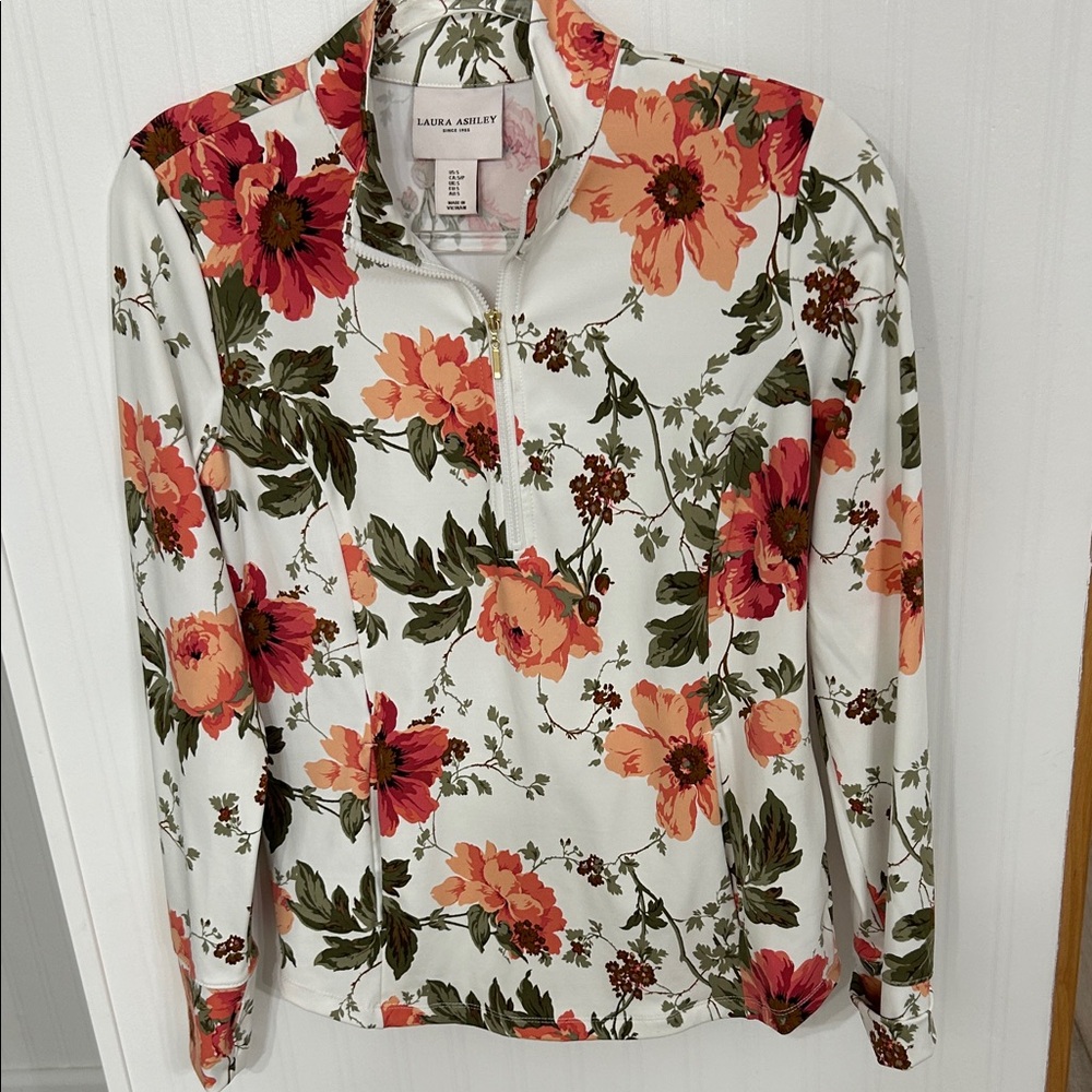 Laura Ashley Floral Print Top - Red, Orange, Green